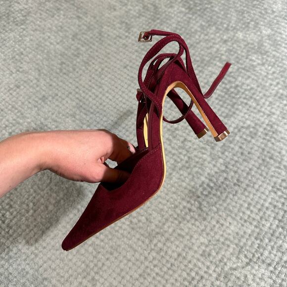 forever 21 maroon pointed toe faux suede strappy closed toe pumps 7 - Picture 3 of 5
